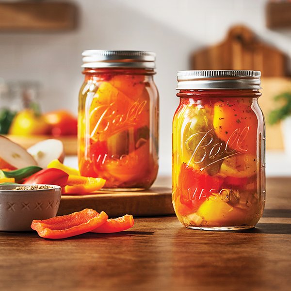 Pickled Roasted Peppers Ball Mason Jars
